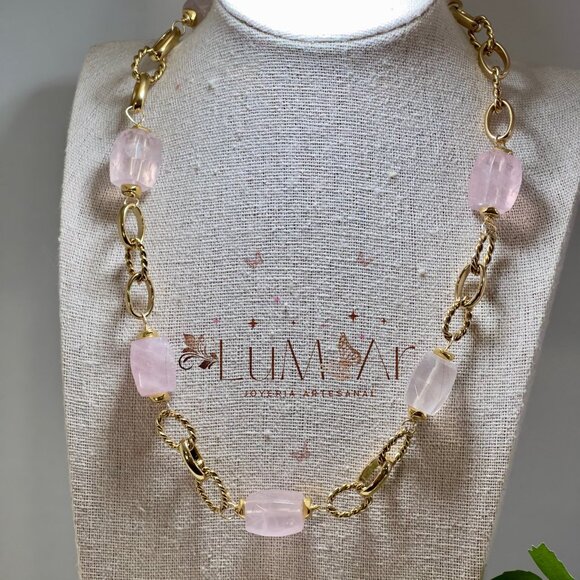 Handmade Necklace Natural Stone Quartz Pink Gift Idea - Picture 1 of 1